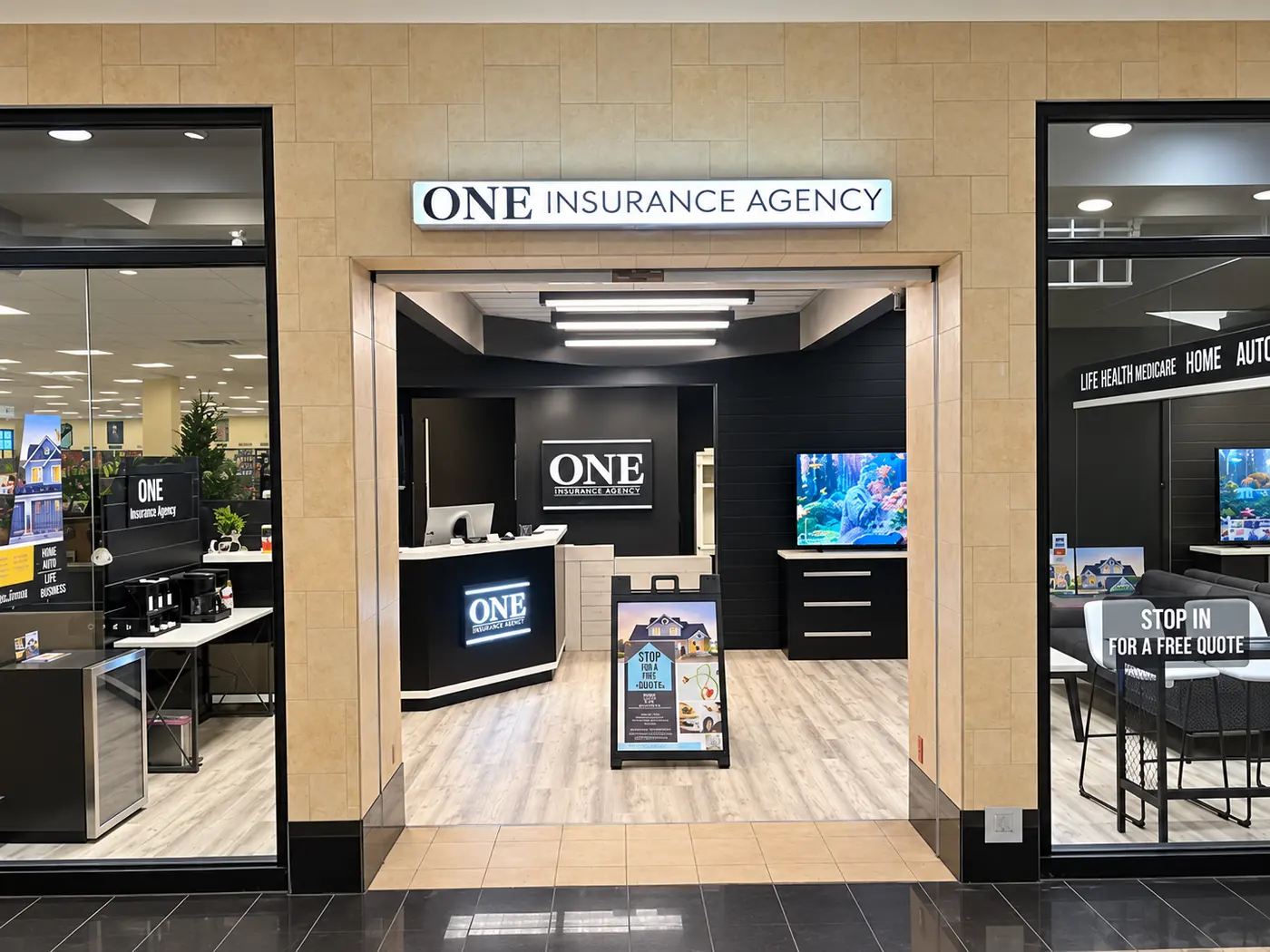 The ONE Insurance Agency storefront inside Maplewood Mall